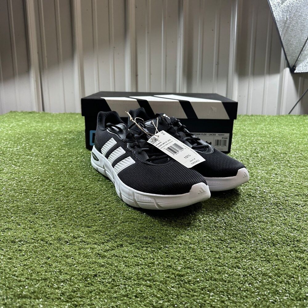 Adidas Cloudfoam Flex Men's Size 10.5 Black White Lace-Up Sneakers HQ4854 NIB